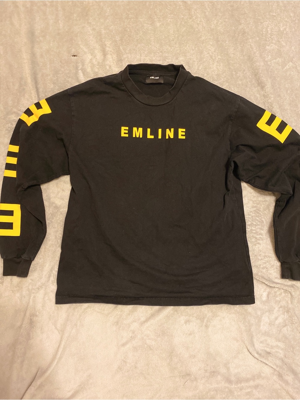 Men's Black Long Sleeve Tee with Yellow Logo
